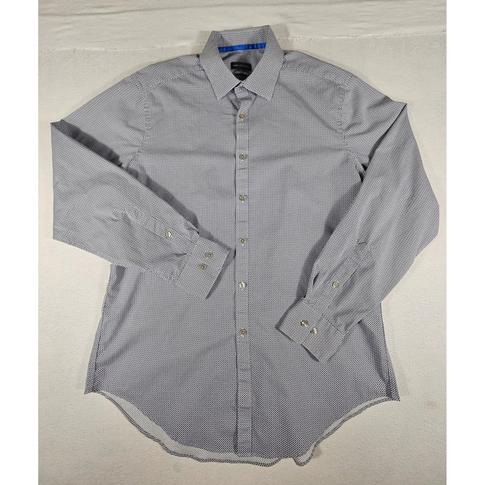 Van Heusen Men Vivid Slim Fit Stretch Shirt Geometric Print Navy White L 16-16.5 - Picture 2 of 12